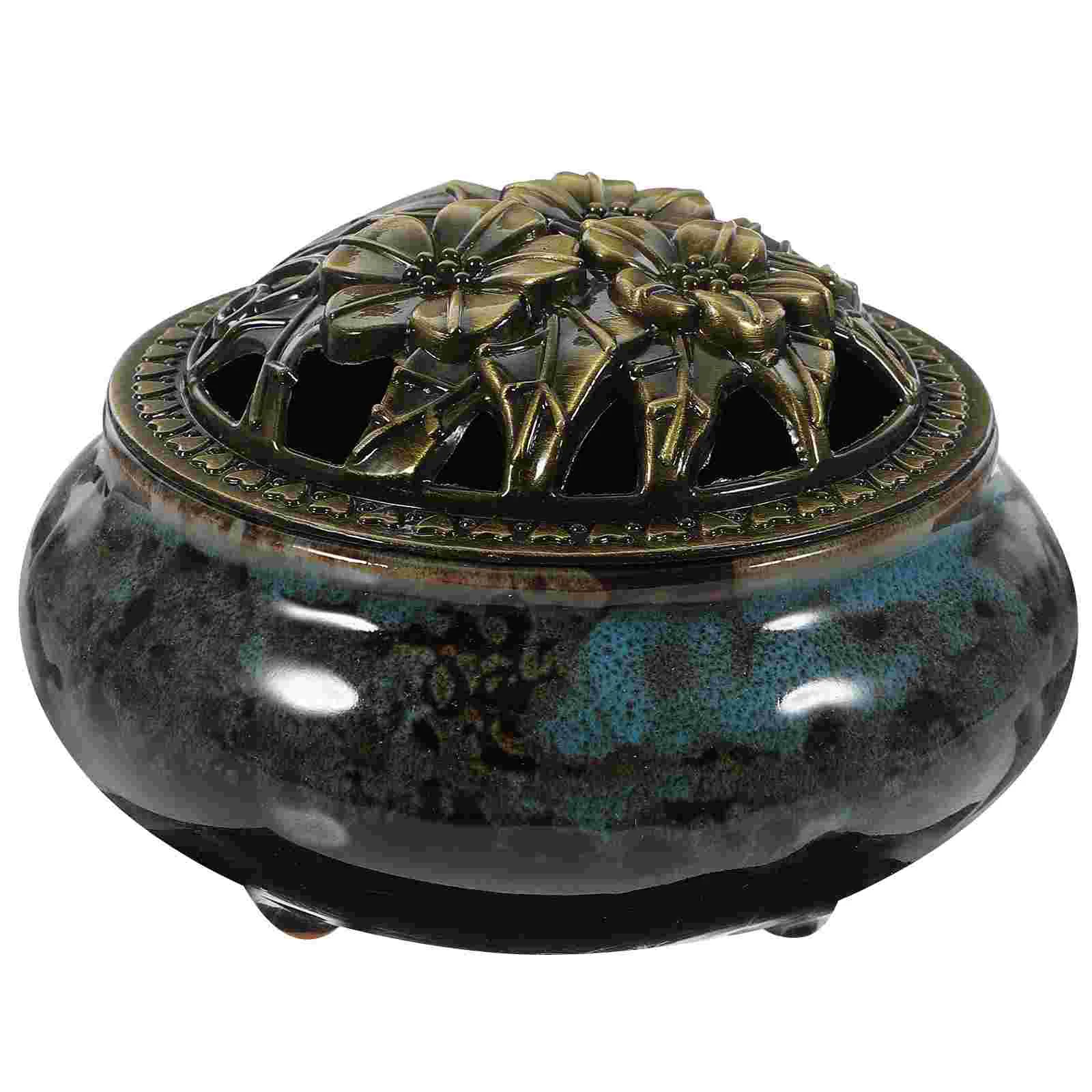 

Cone Burner with Alloy Calabash Stick Holder Ceramic Tray Bowl (Blue)