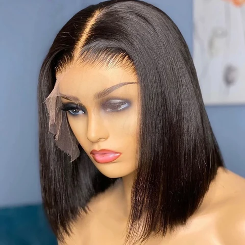 Короткие парики из человеческих волос, 13x4, парик на фронтальной сетке, бразильские прямые парики из человеческих волос для женщин, предварительно выщипанные волосы Remy