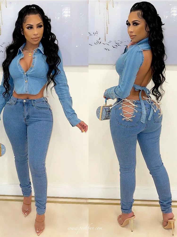 

Осенние пикантные джинсовые брюки с вырезами, повседневные штаны, осенний наряд для женщин 2022, узкие длинные брюки с высокой талией, женские модные брюки