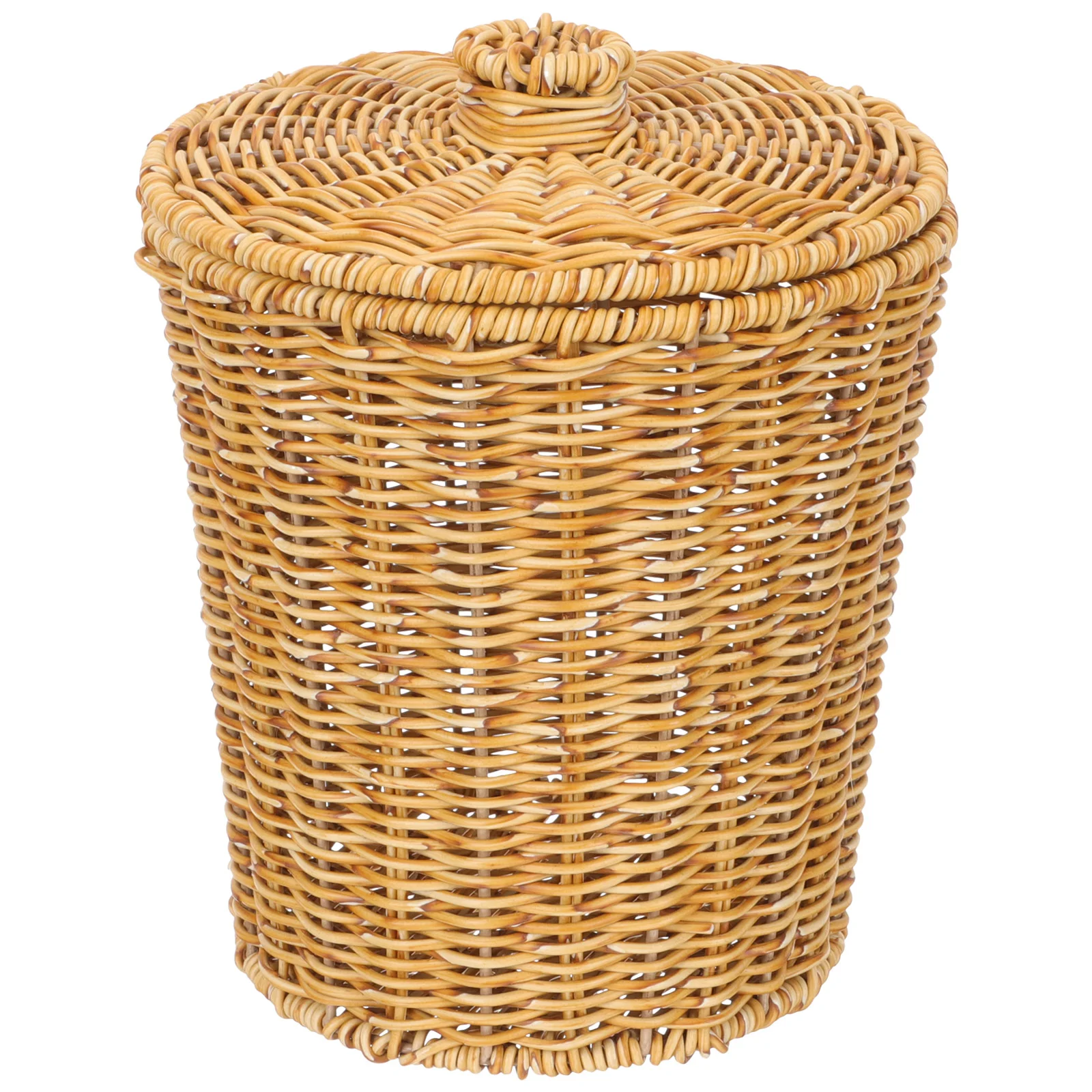 

Basket Woven Can Trash Rattan Waste Storage Wicker Laundry Garbage Hamper Lidbaskets Bin Seagrass Flower Bedroom Bins Round