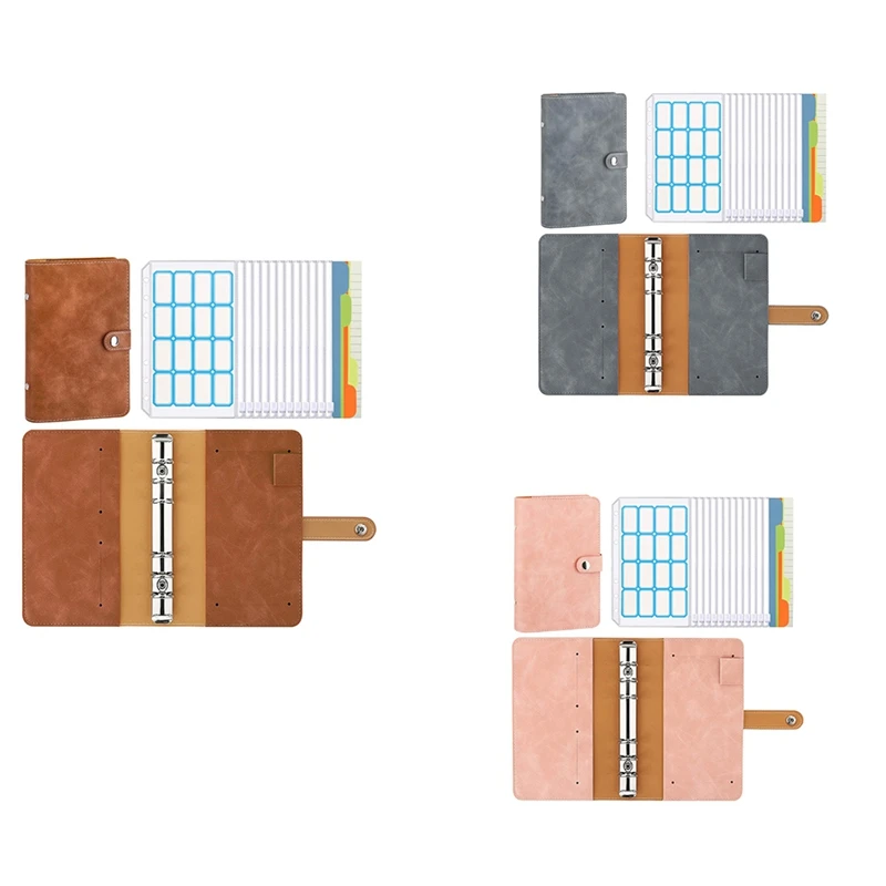 

A6 Budget Binder 6-Ring PU Leather Loose-Leaf Notebook Folde Very Suitable for Home School or Work Use
