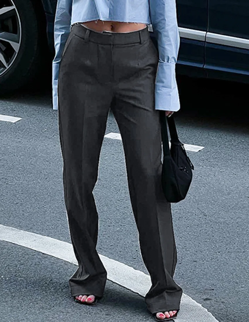 

European and American Autumn and Winter Commuter Women's High Waisted Straight Cut Slim Leisure Suit Pants