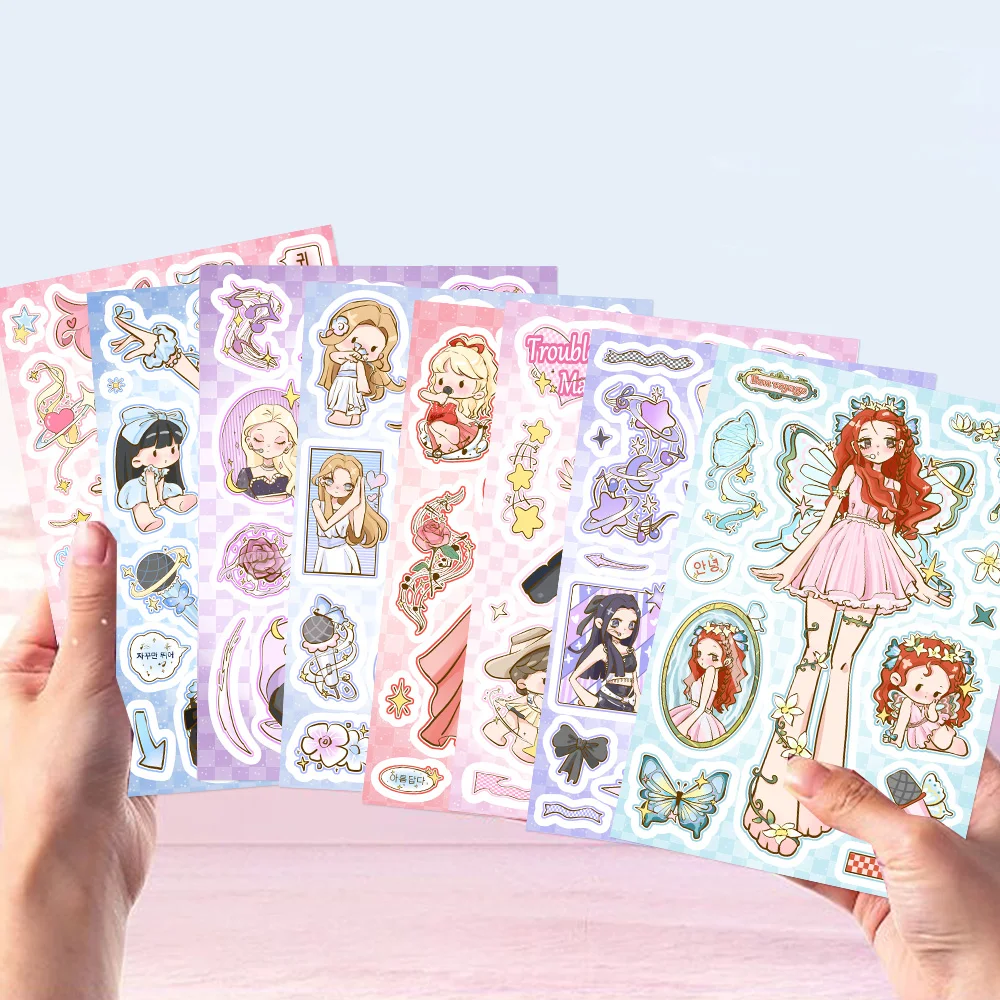 8/16 листов наклейки Девушка из мультфильма