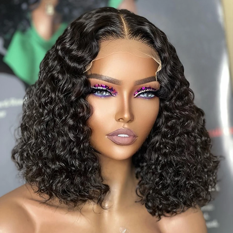 

13X1 Curly Human Hair Wig for Women Brazilian Deep Wave T Part Lace Wig Pre Plucked Water Wave Bob Wigs Perruque Cheveux Humain