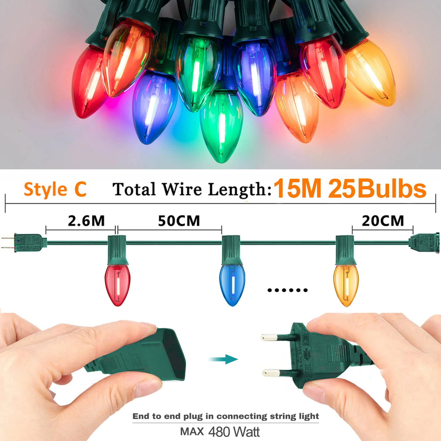 

GANRILAND светодиодная гирлянда C7 красочная 7.6 метра