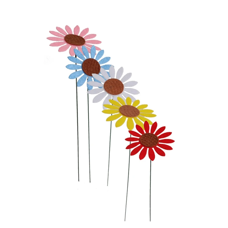 

5pcs Vintage Metal Sunflower Garden Stakes Yard Lawn Patio Ornament Flower Stick K0AA
