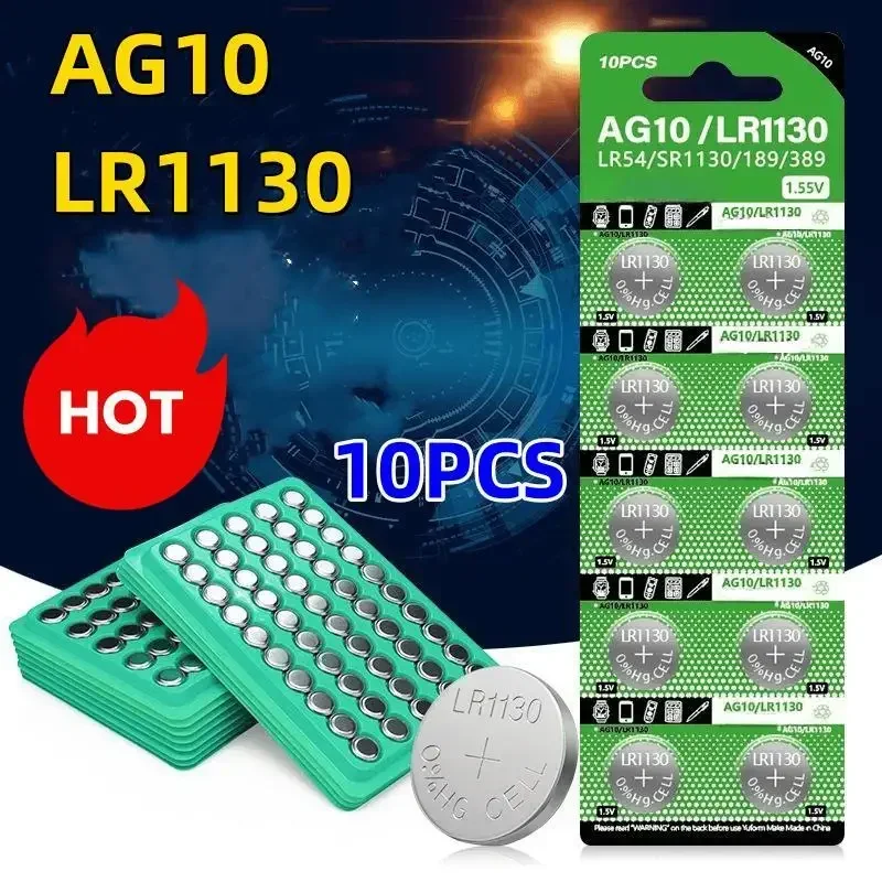 10 шт. игрушки для часов дистанционная батарея 1 55 В AG10 LR1130 SR54 389 189 SR1130 AG13 LR44