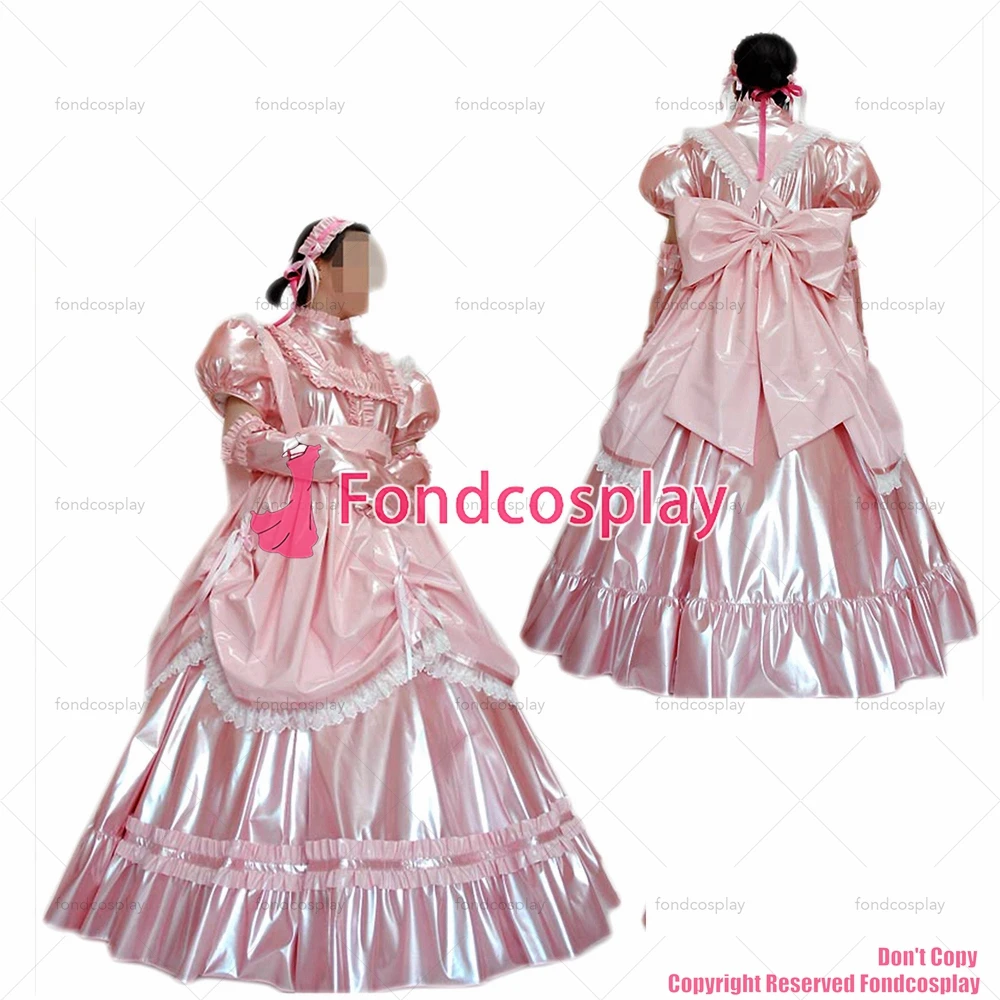 

Сексуальная одежда для взрослых с крестом fondcosplay, длинное розовое детское тонкое платье из ПВХ, запираемое, фотокостюм, CD/TV[G2458]