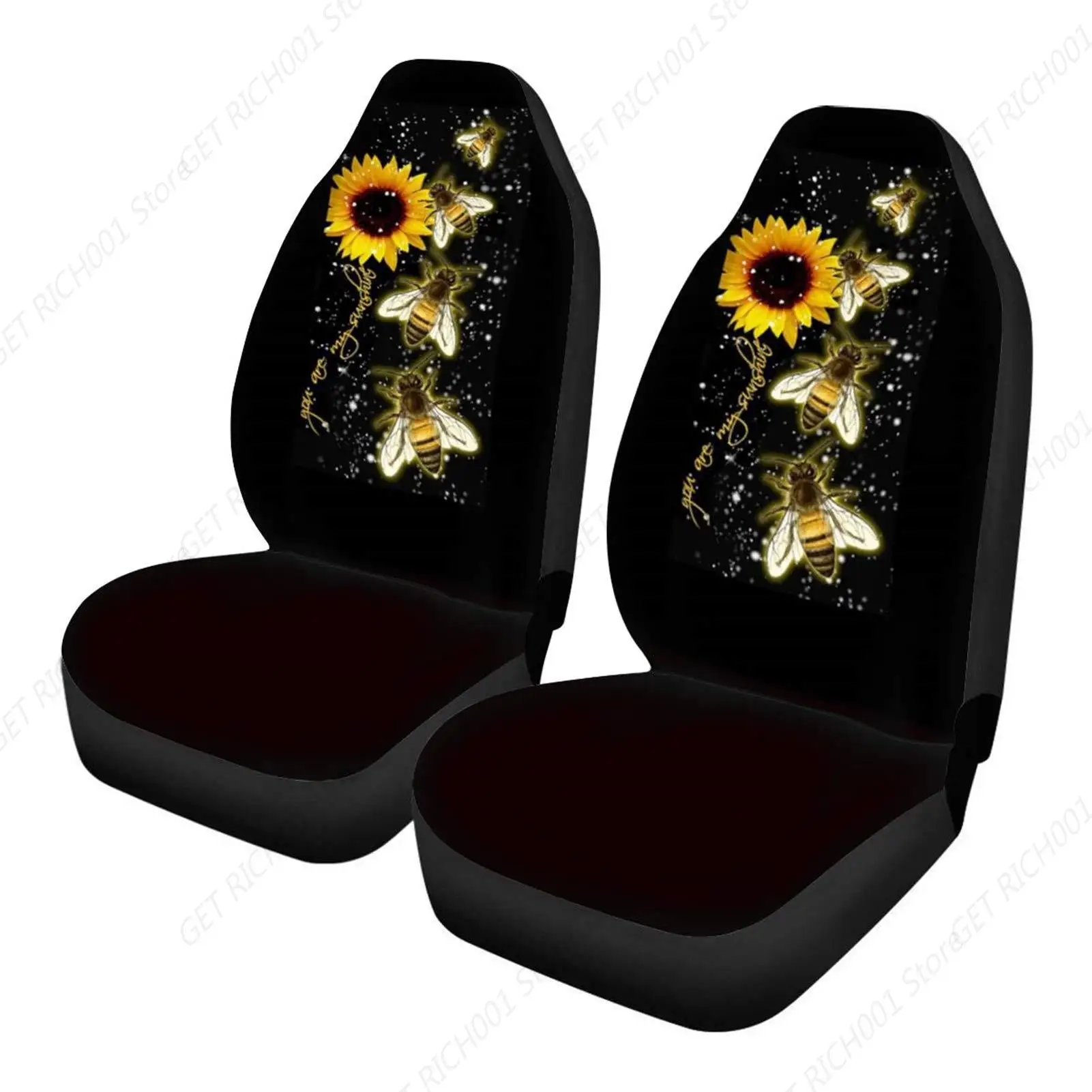 Черный чехол на автомобильное сиденье Bee with Sunflower You are My Shineshine Floral SUV Sedan Van Seat Heavy Dusty