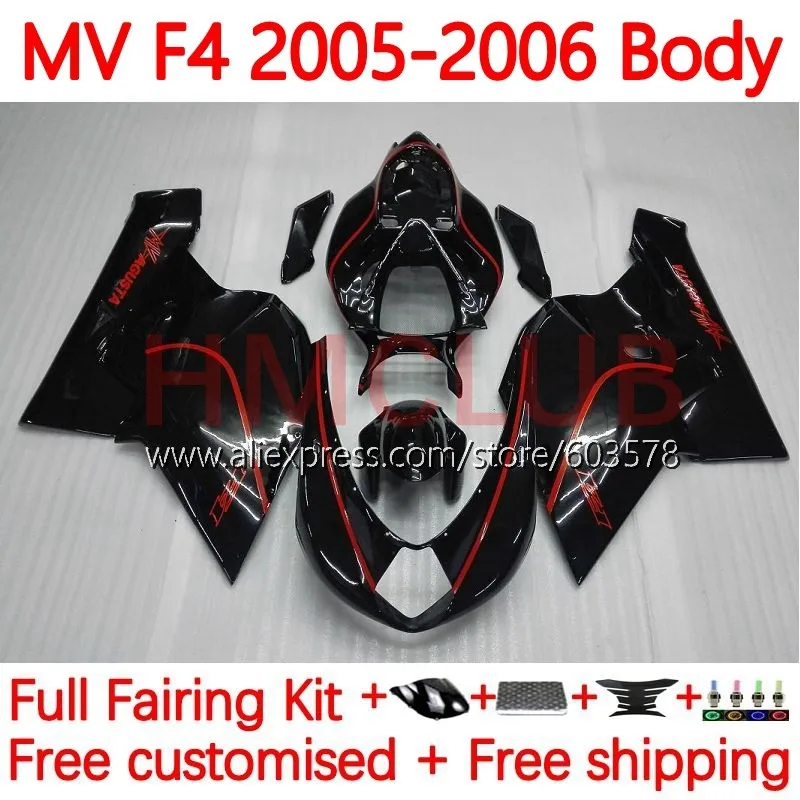 

Body For MV Agusta F4 R312 750S 1000 R 750 1000CC Kit 1000R 312 1078 1+1 2005 2006 MA MV F4 05 06 Fairing 154No.4 red line blk