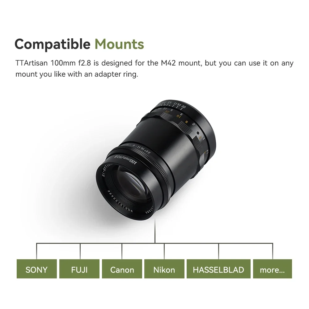 Полнокадровый объектив TTArtisan 100 мм f2.8 Bubble Bokeh с креплением M42
