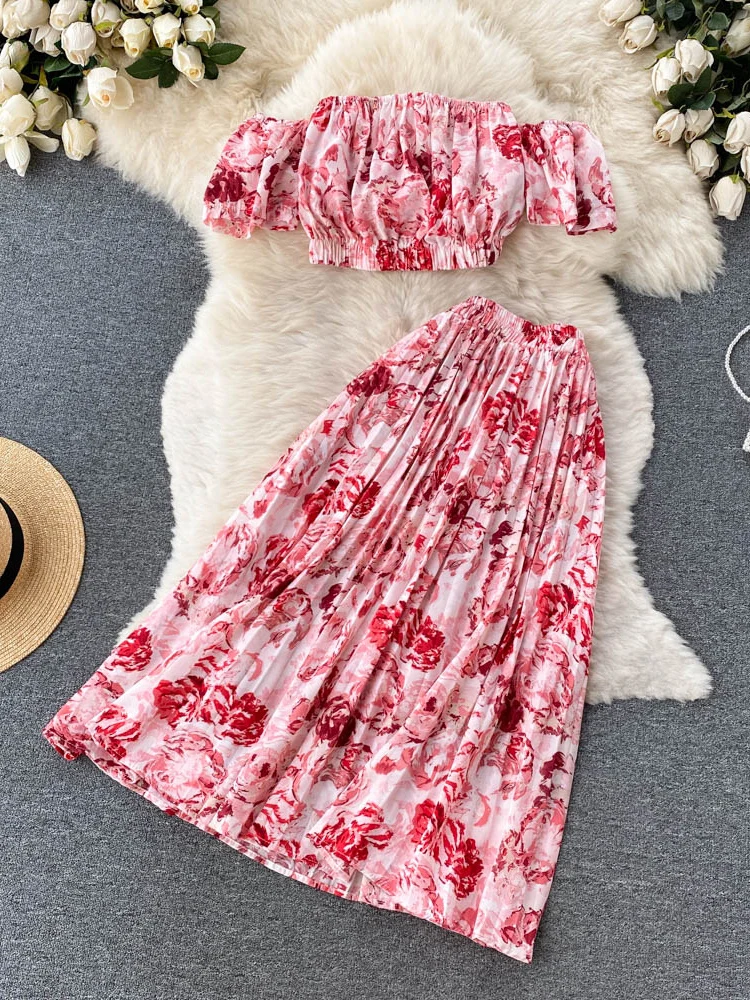 Женский комплект ALPHALMODA укороченный топ с принтом и трапециевидная юбка до