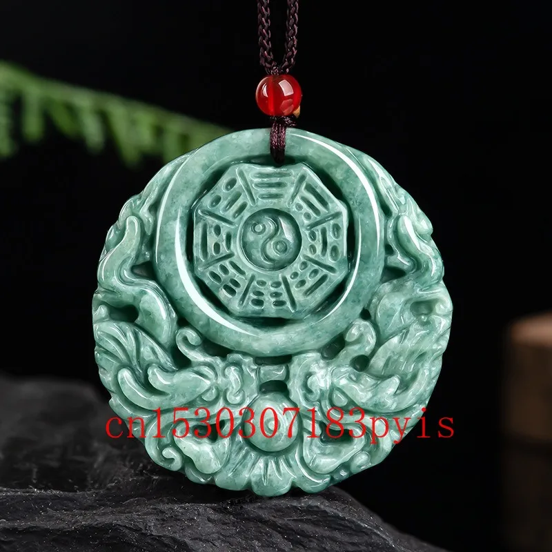

Natural Burmese Emerald Jade Dragon Bagua Pendant Fashion Jewelry Necklace Natural Jadeite Charm Amulet Gemstone Gifts for Men