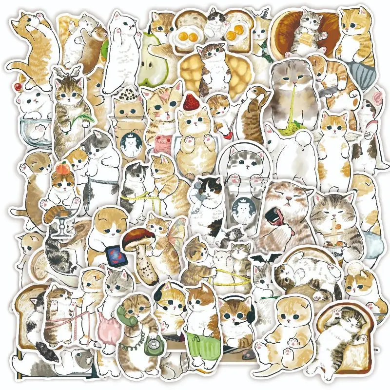 

50pcs Kawaii travel Cat Cartoon Sticker Cute Animal Decals Kids Toys DIY Scrapbook Laptop Stationary Guitar Suitcase Car Sticker