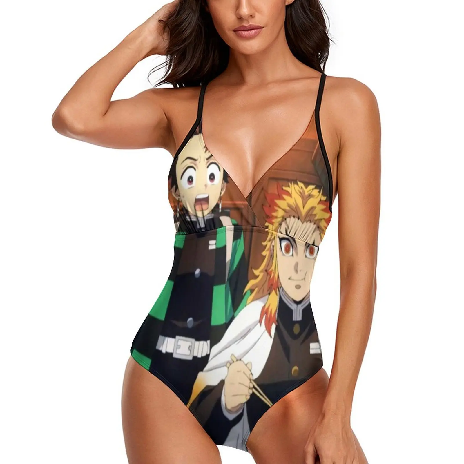 

Demon Slayer Swimsuit Sexy Rengoku and His Friends One Piece Swimwear Push Up Swimsuits Simple Bathing Suits Lace Up Beach Wear