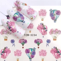 2022 new arrival hot air balloon lavender flower nail water decals tranfer sticker nail art decoration