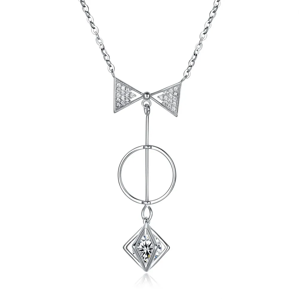 

PTE Sterling Silver Necklace Personality Simple Bow Pendant Necklace Rose Gold SB-N0382-A