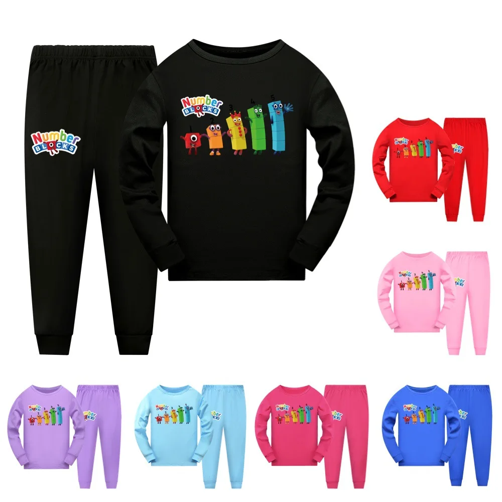 

Number Blocks Costume Pajamas Kids Long Sleeve Pyjama Baby Girls Cartoon T-Shirt+Pants 2 Pcs Set Teenager Boys Casaul Sleepwear