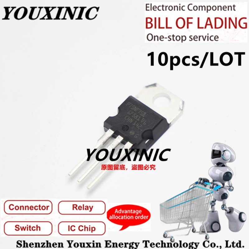 

YOUXINIC 2021+ 100% New Imported Original STP75NF75 P75NF75 75N75 TO-220 MOS FET 75V 75A