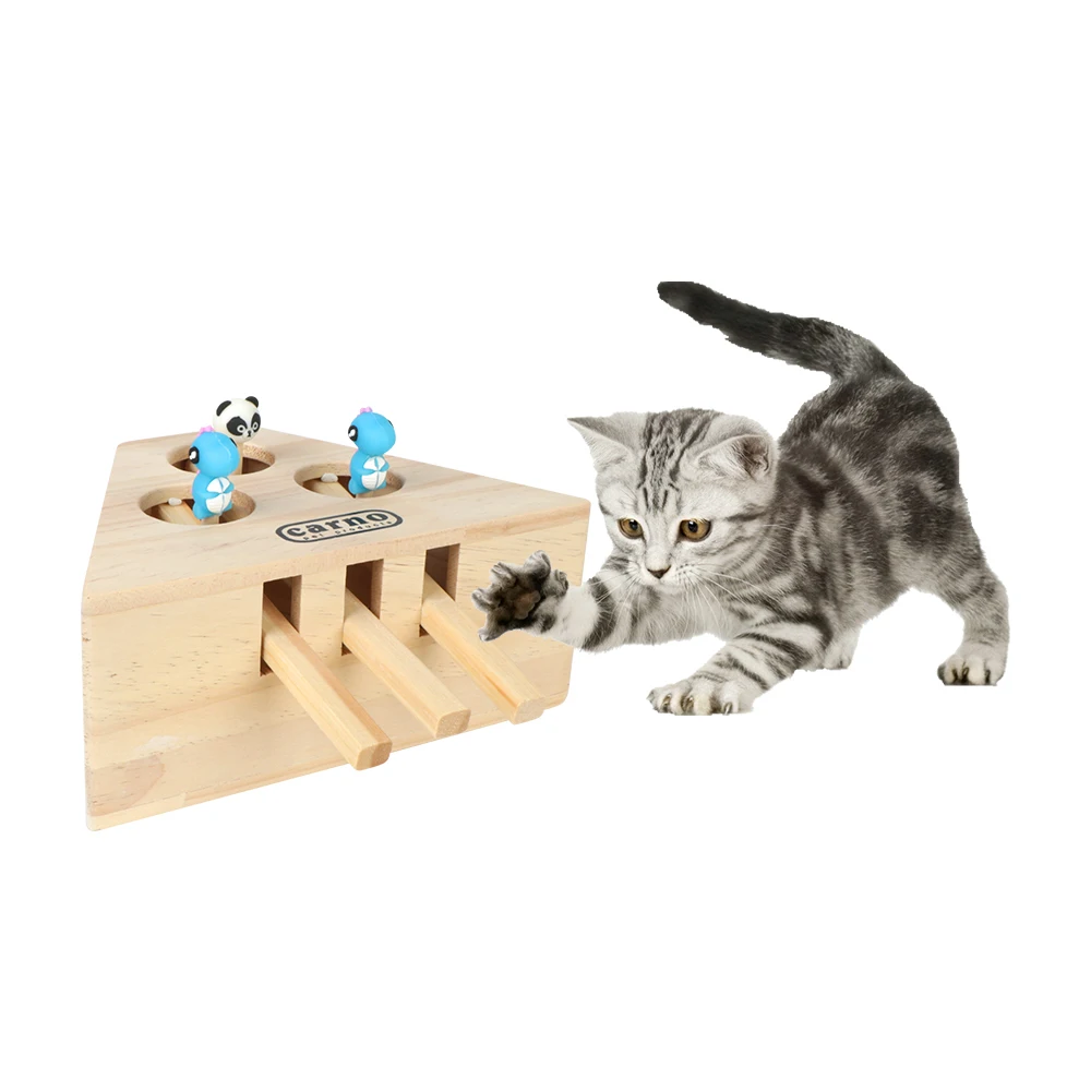 Catch Bite Wooden Cat Hunt Toy Interactive Puzzle Toys Pet Hit Hamster Cat Catching Mouse With 3/5-holed Mouse Holes