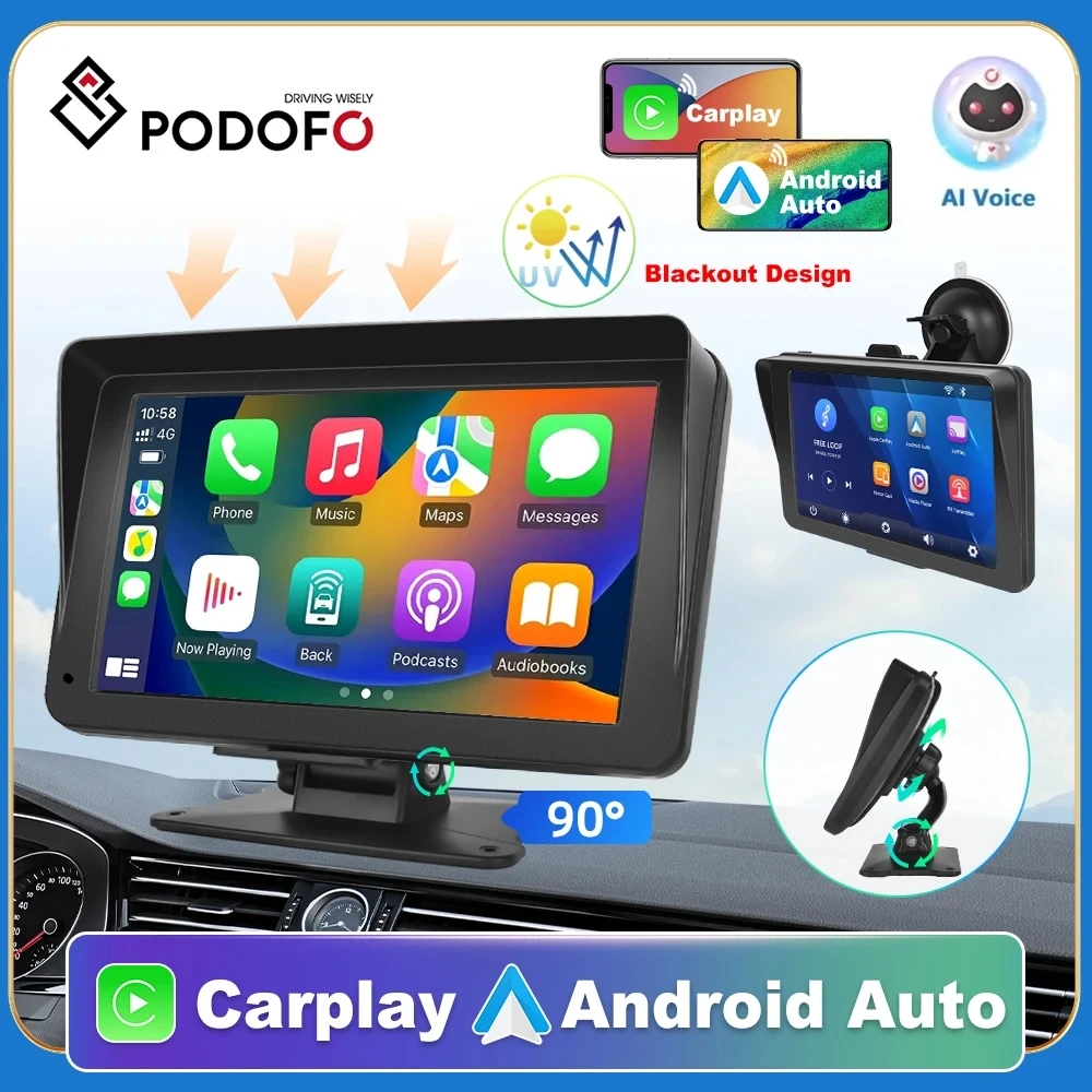 Podofo 7 ''Автомобильное Зеркало Carplay запись &amp Android Авто Голосовое управление