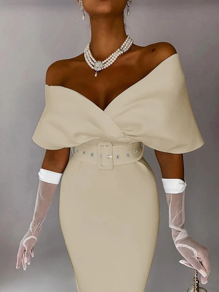 PLEINDI Luxury Evening Dresses Boat Neck Straight Sleeveless Tea-Length Chiffon 2022 New of Sashes Exquisite Prom Dress Women