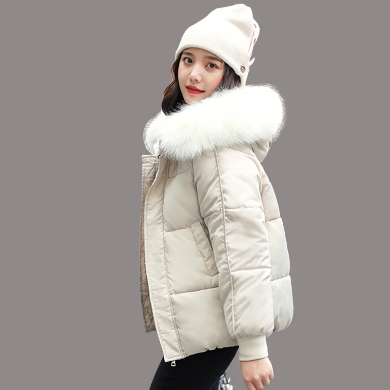 Women's Fashion Large Fur Collar Hooded Thick Cotton Down Thickened Jackets Winter Coats Solid Simple Parkas 2023 Female Outwear