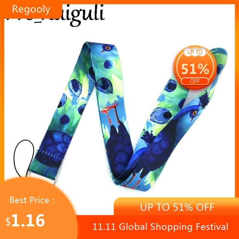 

Peacock animal Neck Strap Lanyards ID badge card holder keychain Mobile Phone Strap Gift Ribbon webbing necklace gifts