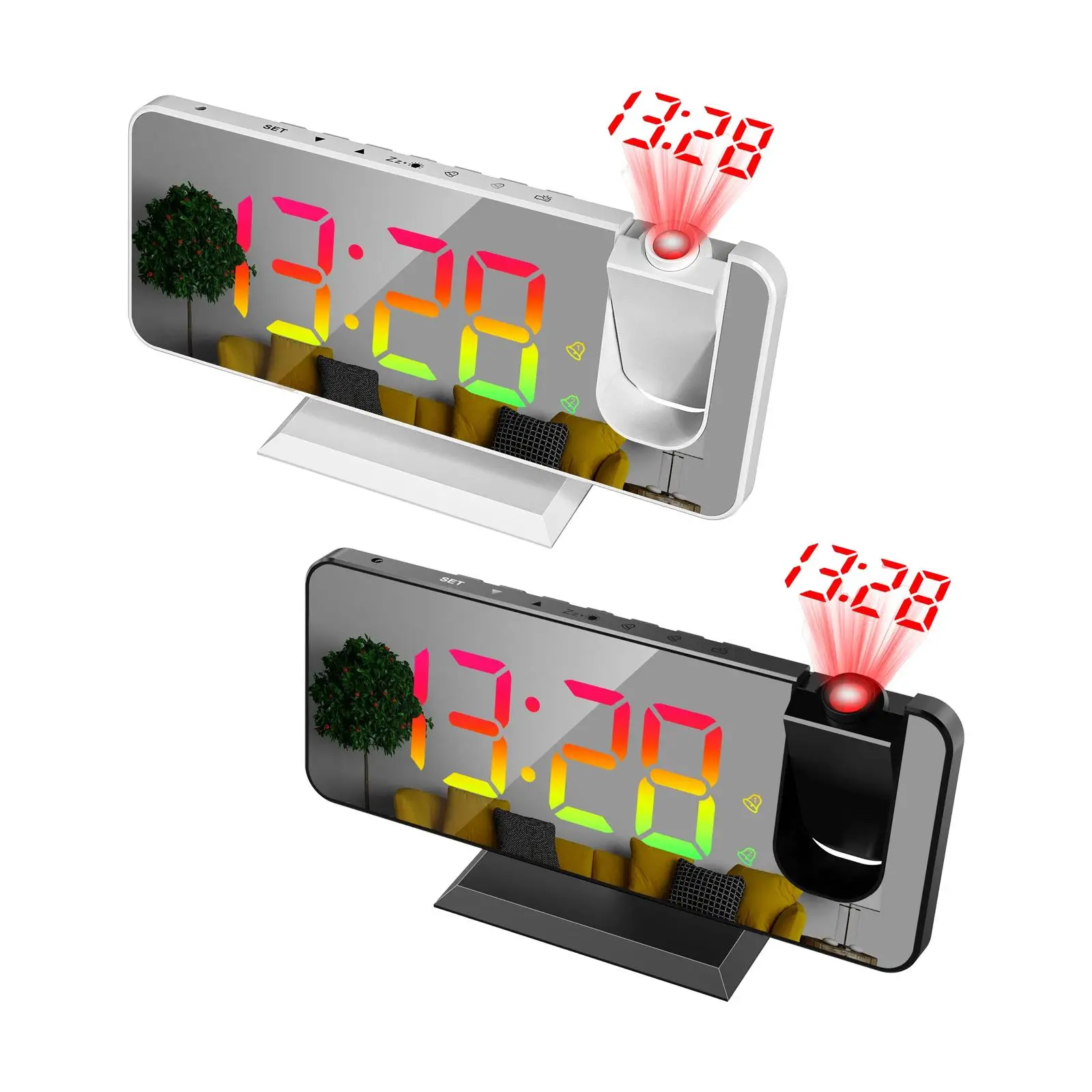 

Проекционный будильник для спальни цветной светодиодный цифровой дисплей Повтор USB