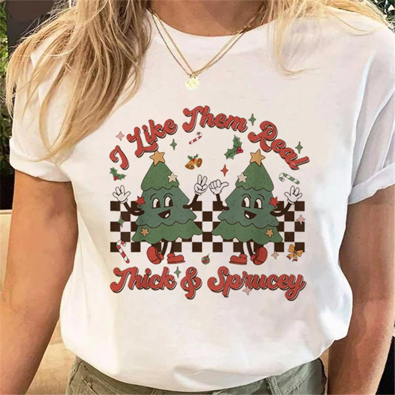 

Women's Simple Versatile Short Sleeve Cartoon Christmas Tree Print Merry Christmas T-shirt Short Sleeve Pattern T-shirt New Year