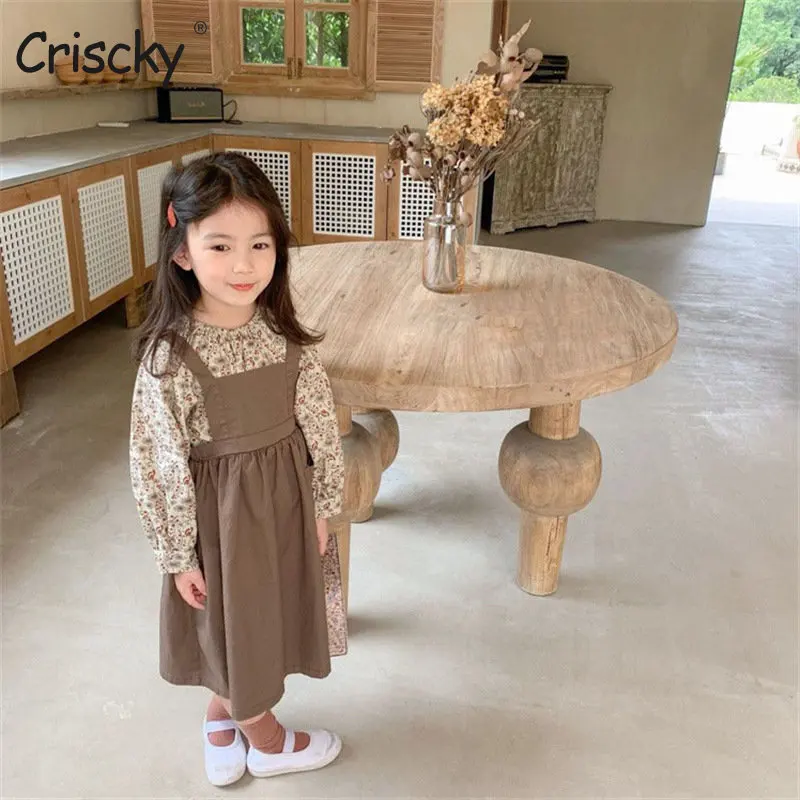 

Criscky Baby Girls Dress Casual Floral Shirt Clothes Spring Autumn 2022 New Korean Cotton Girls Princess Dress O Neck Dress 2pcs