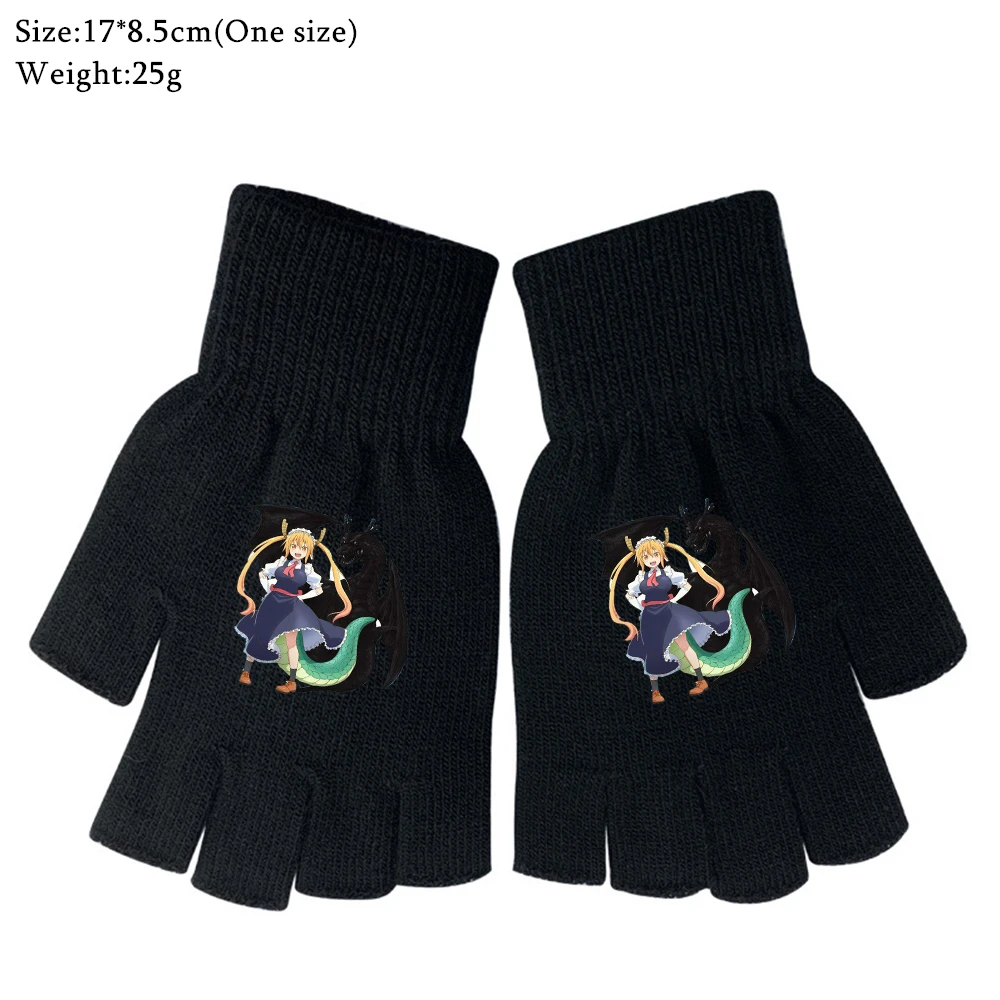 

Трикотажные перчатки Miss Kobayashi's Dragon Maid, теплые черные рукавицы с мультяшным принтом для мальчиков и девочек на осень и зиму, подарки