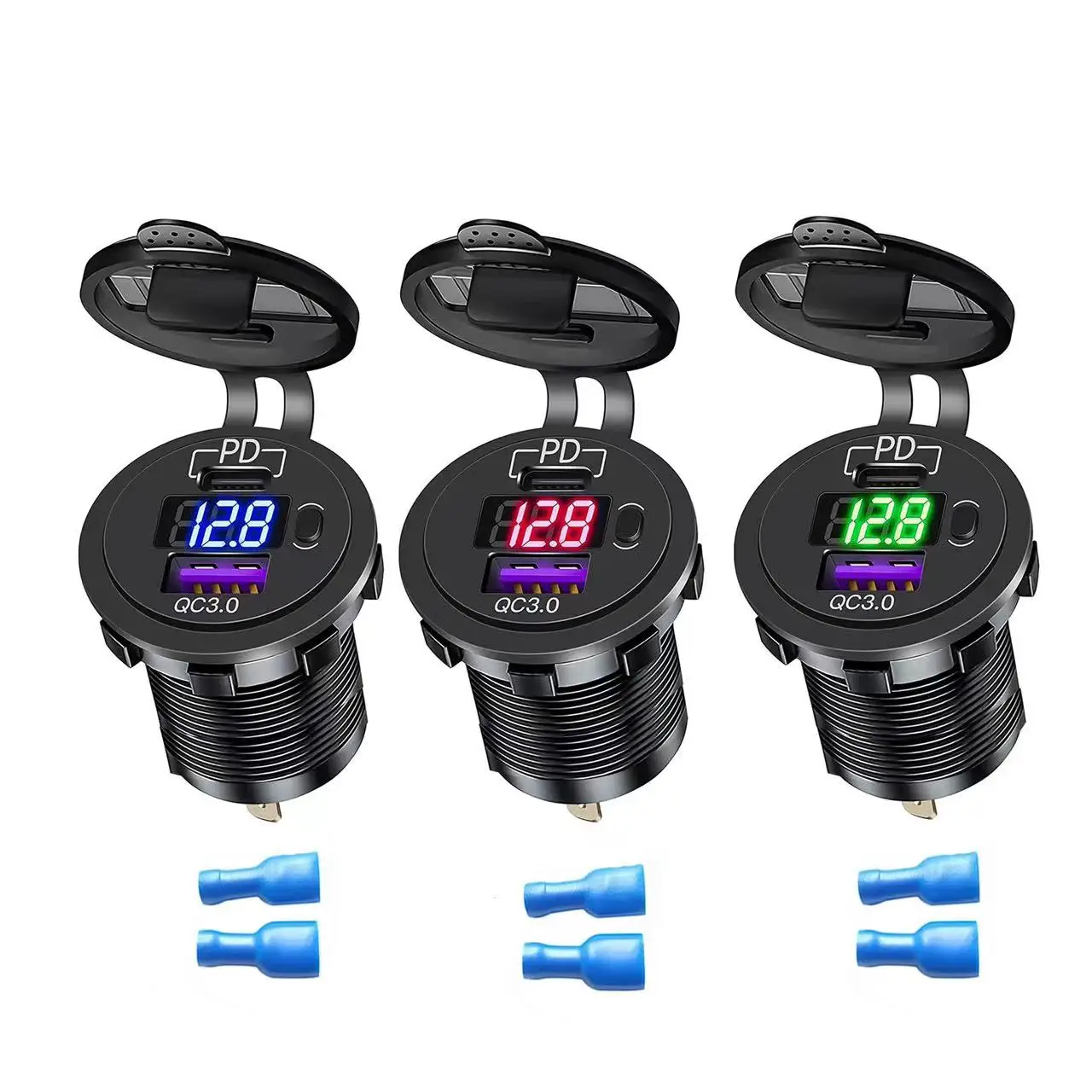 

12V Dual USB Car Charger Quick Charge QC3.0 Socket Power Adaptor with LED Digital Voltmeter Touch Switch for Mobile Phone
