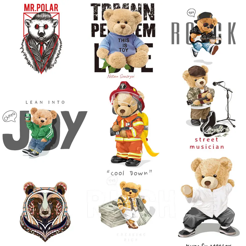 

Cartoon Bear Ironing Applications Iron Emblem Thermo-adhesive Letters for Clothes Applique Iron Transfer Sticker Custom Patch