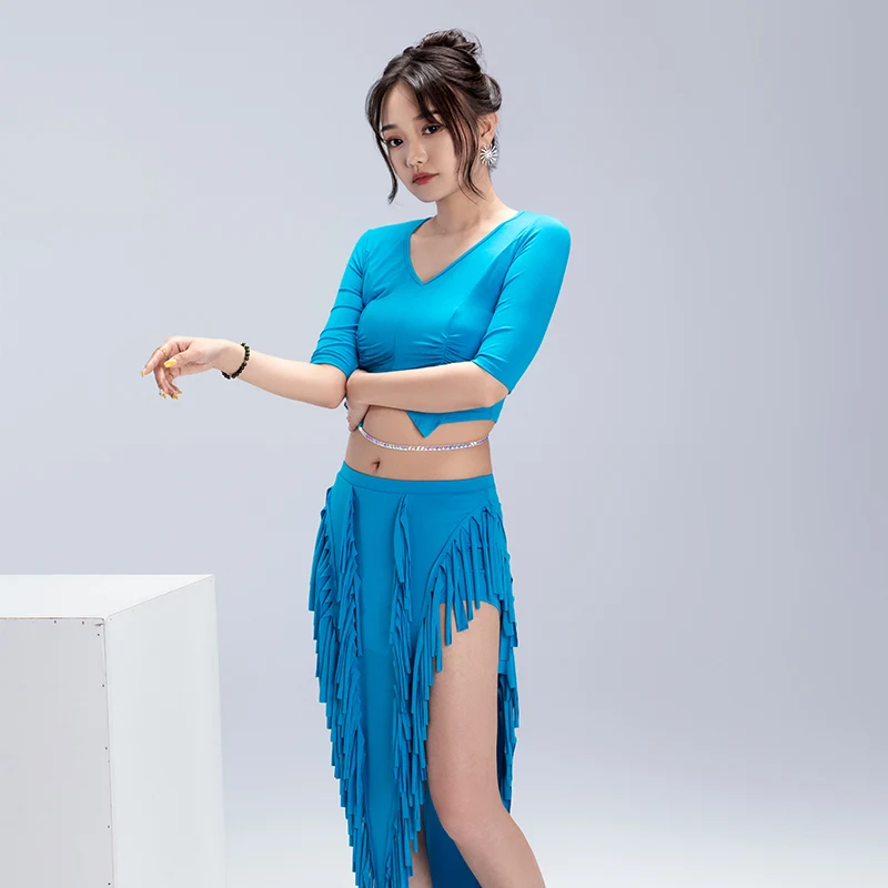 Женский костюм для танца живота тренировок по танцу с коротким рукавом и юбкой