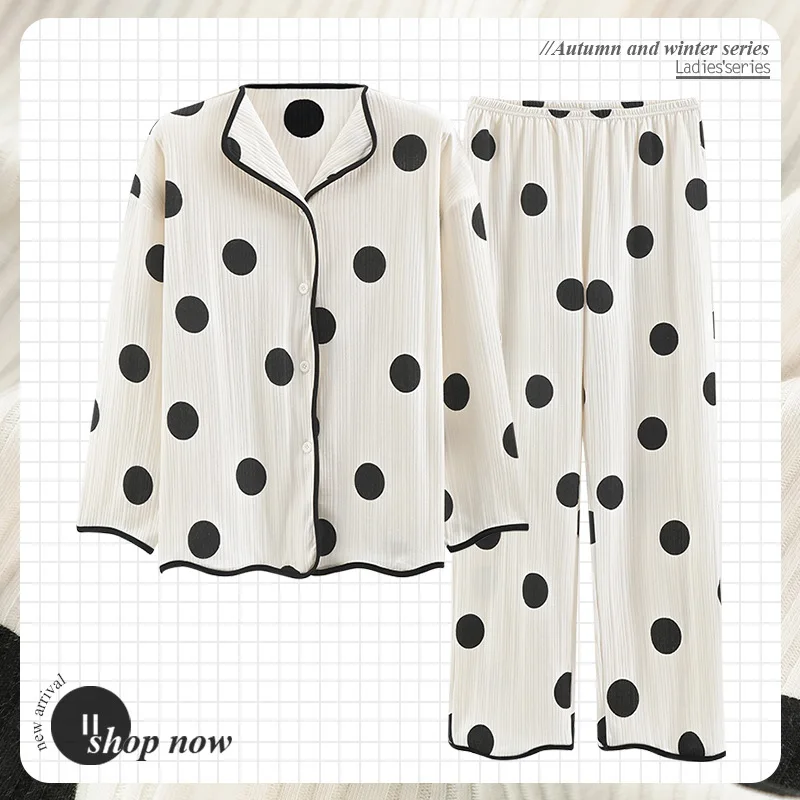 Хлопковый кардиган в горошек домашний костюм для женщин ночная рубашка большого