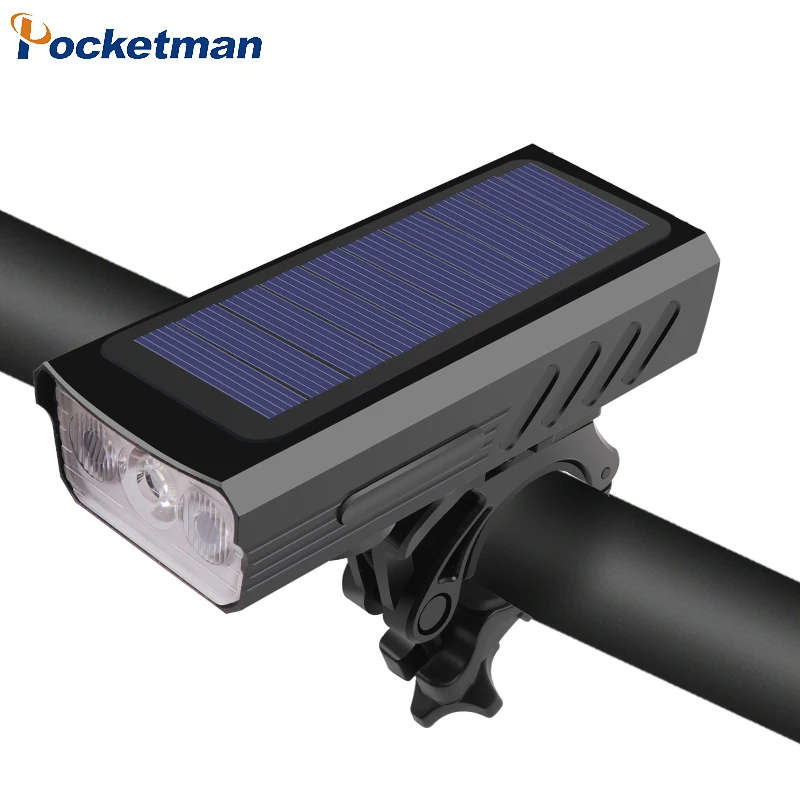 

USB/Solar Rechargeable Bike Light Front Back Rear Taillight Cycling Safety Warning Light with Siren Waterproof Bicycle Light