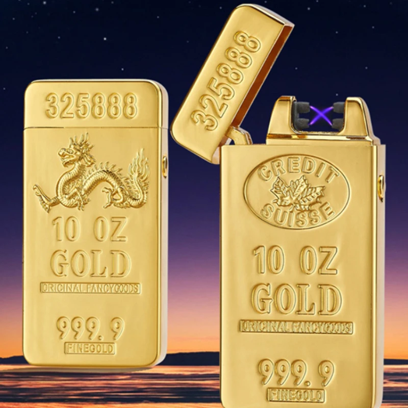 

Metal Personality Gold Bar Gold Brick USB Charging Arc Environmental Protection Electronic Pulse Lighter Gift