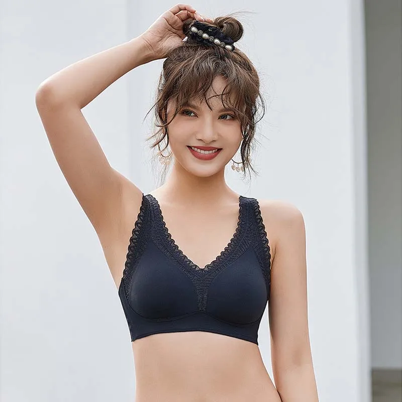 Roseheart New For Women  Black Blue Wireless Female Bras Push Up Padded Wire Free One-Piece Bra Padded Cup A B Underwear