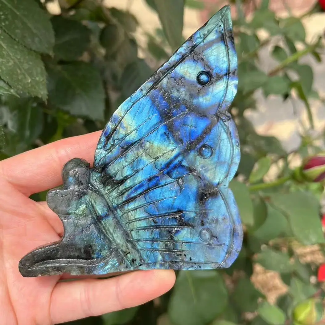 

1PC 7-8cm Natural Labradorite Stone Carved Butterfly Fairy Hand Carved Home Crystal Health Ornament