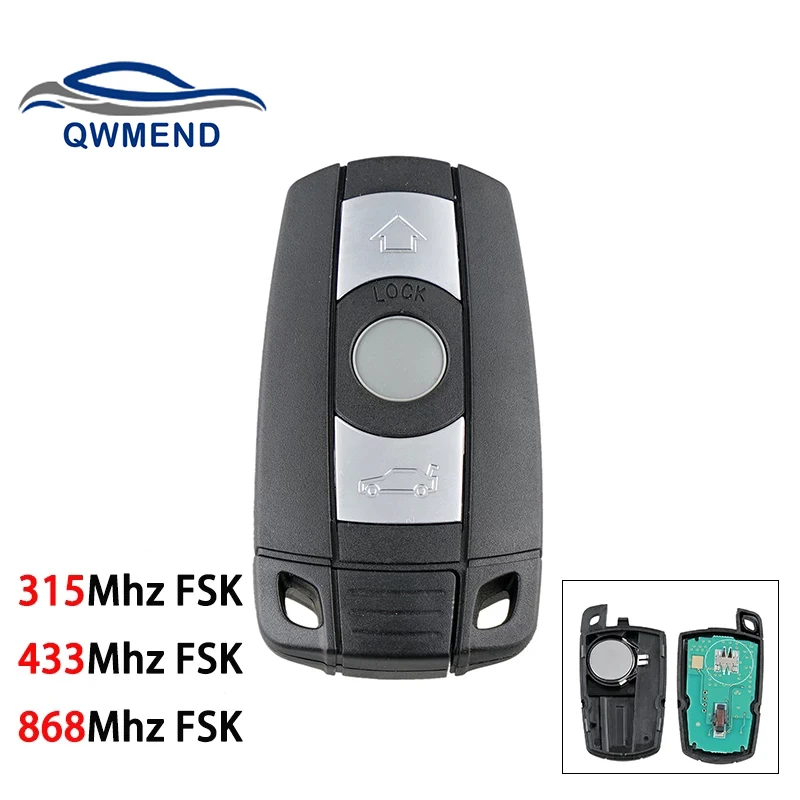 QWMEND for BMW Key 868/433/315Mhz FSK Smart Car Key for BMW 1/3/5/7 Series CAS3 X5 X6 Z4 Car Remote Key 3 Buttons