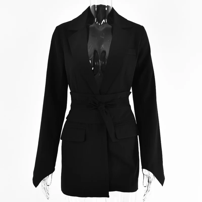 Women's Lace-up Waist Long-sleeved Lapel Suit Jacket 2022 Autumn New Solid Color Slim-fit Temperament Commuter Suit Cardigan