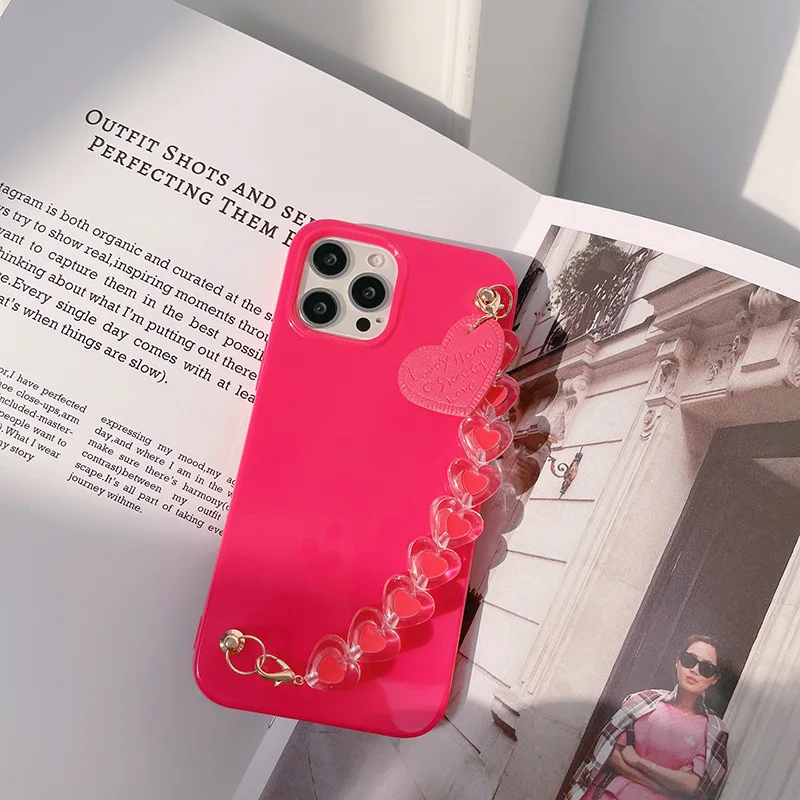 

Red Love Heart Wristband Phone Case For Apple IPhone 13 7 8 Plus X XS XR MAX 11 Pro 12 Cover