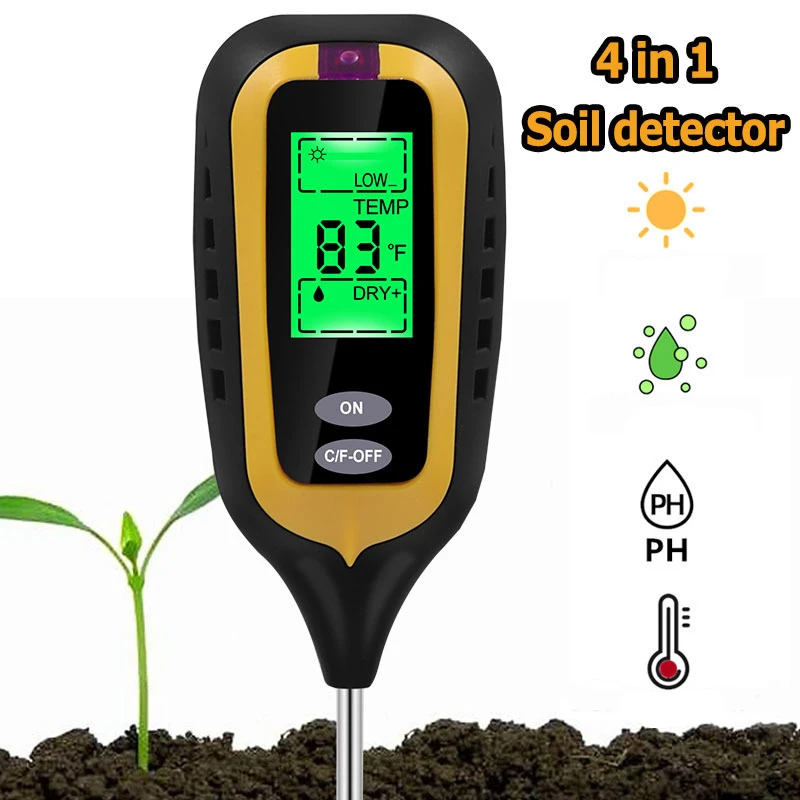 

4 In 1 Soil PH Meter Sunlight PH Tester Garden Flowers Temp Acidity Meter Moisture Testing Tool Humidity PH Analyzer