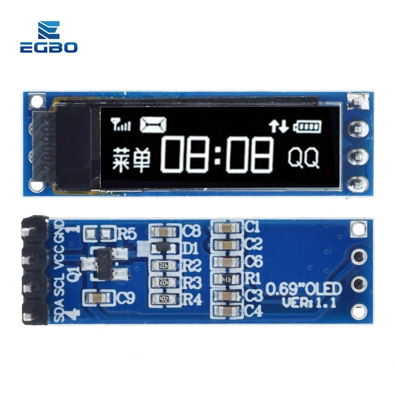 

0.69 inch 96x16 OLED Display Module White Display 0.69" SSD1306 LCD Screen Control Board For Arduino 3-5.5V IIC Interface