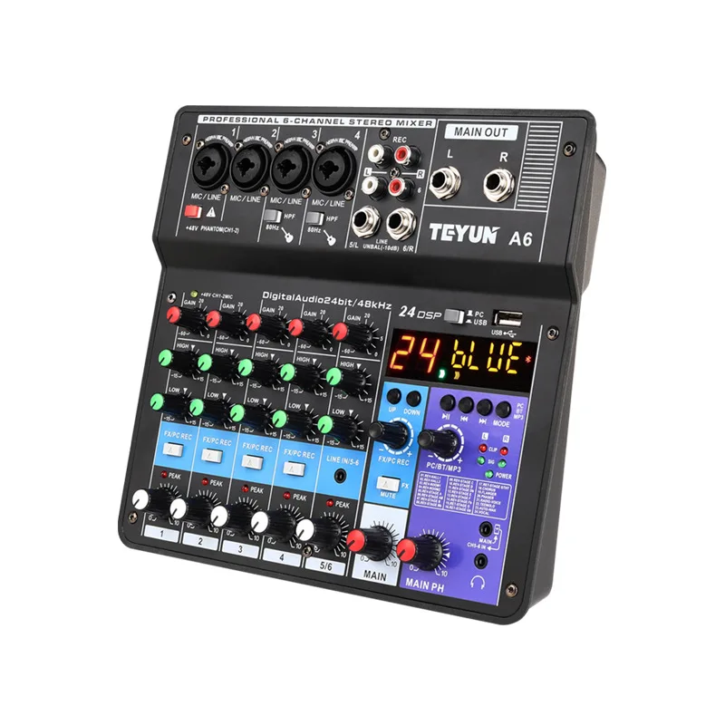 TEYUN Dj Controller Mixer Sound 6 - Way Audio Pro Equipment Mixing Console Professional Portable Video Consumer Electronics |