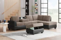 Modern Sectional Sofa with Reversible Chaise, L Shaped  Couch Set with Storage Ottoman and Two Cup Holders