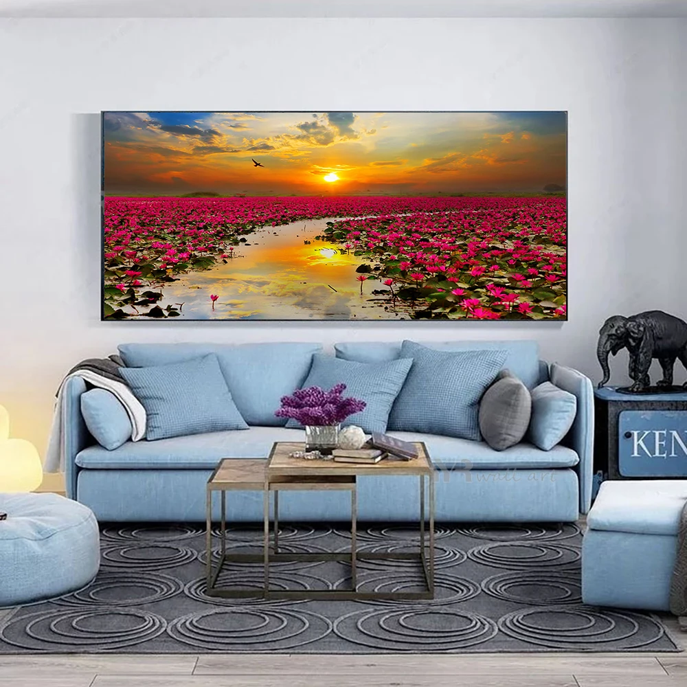 

5d DIY Diamond Painting Beautiful Sea of Flowers Landscape Diamond Embroidery Sunset Scenery Cross Stitch Living Room Home Decor
