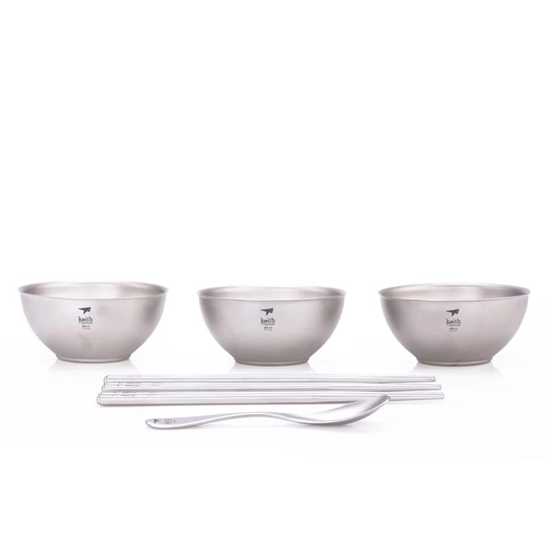 

Keith Dinnerware Set Bowl Spoon Chopsticks Portable Outdoor Camping Travel Hiking Titanium Tableware Gift box