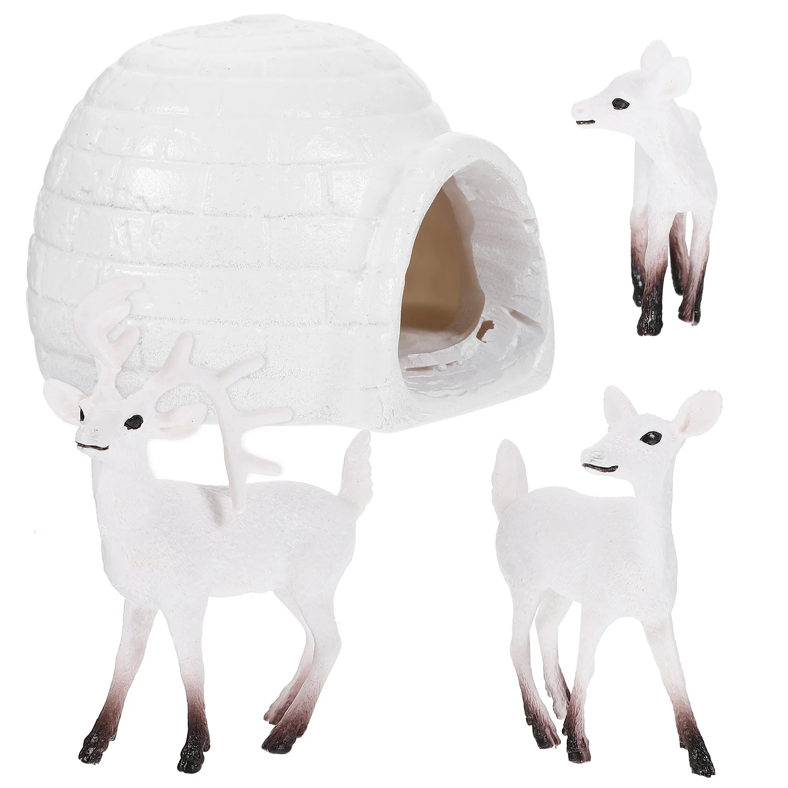 

1 Set Polar Deer Figurines Realistic Deer Figures Simulation Animals Figurines Igloo Statue